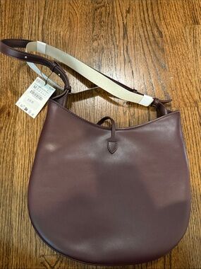Zara Plum Leather Shoulder Bag with Contrast Strap